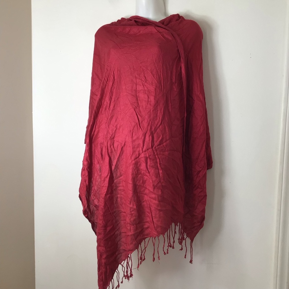 Brookstone Hooded Knit Poncho in Berry Red India women
